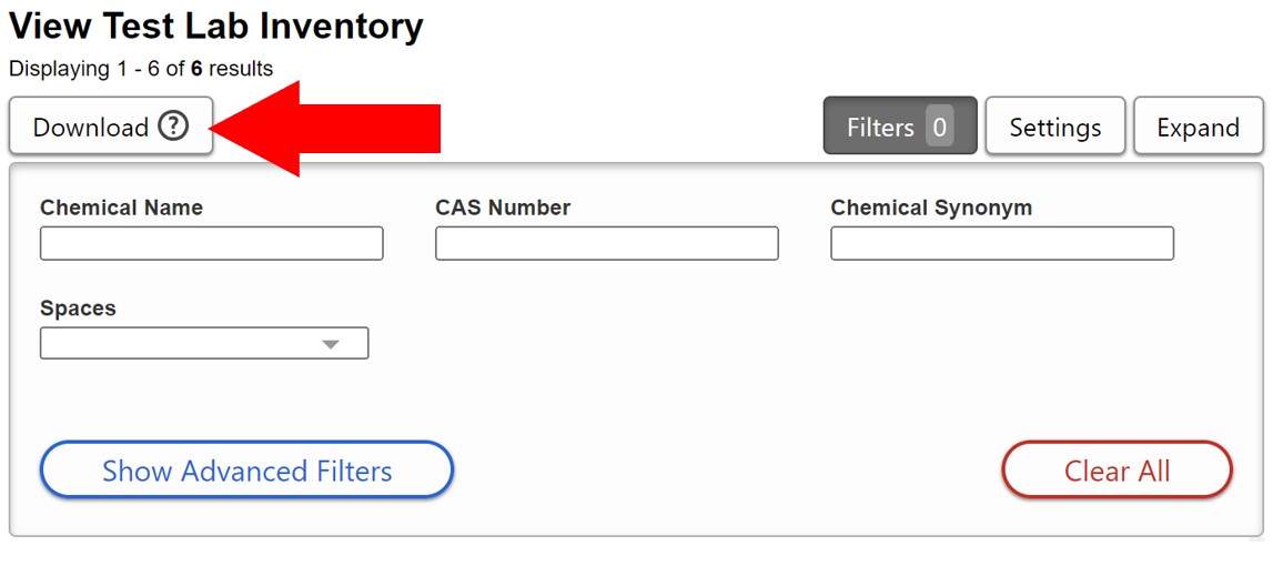 Image showing where to download the chemical inventory in SciShield