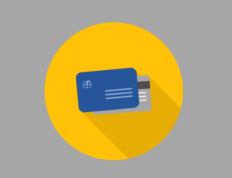 Illustration blue credit card on yellow field