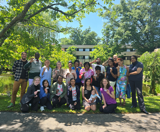 A group shot of people outside