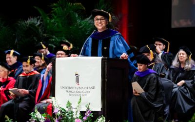 Maryland Carey Law Dean Renée McDonald Hutchins addresses graduates at the 2024 Hooding Ceremony.