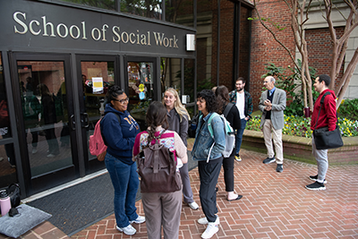 Students outside of the Social Work Building