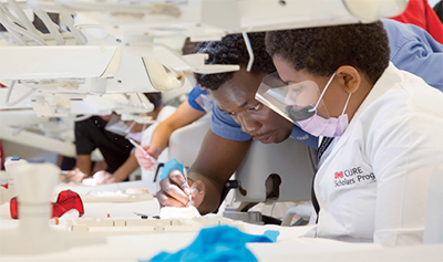 A scholar getting hands-on experience in a lab